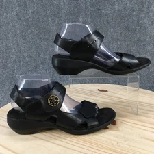 Walking Cradles Sandals Womens 10 Narrow Black Lucky Ankle Straps Leather Wedge