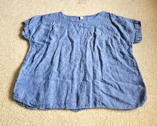 Damen Top - L.L. BEAN-blau 100% Leinen Tunika Strand Küste Urlaub Cap SLV-XL