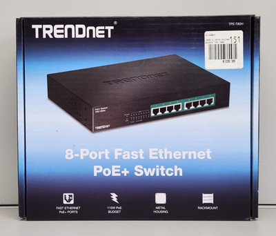 TRENDnet 8-Port Fast Ethernet PoE+ Switch Gigabit 30W Ports Rack Mount TPE-T80H