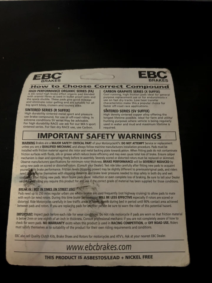 EBC - FA115 - Pastilhas de freio orgânicas novo estoque antigo novo na caixa - Imagem 2 de 2