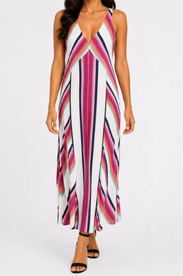 Kleid Nadine H 42 XL Bunt Damen Sommer Leinen Lang Maxi Träger NH Np 179 Neu - Bild 1 von 4