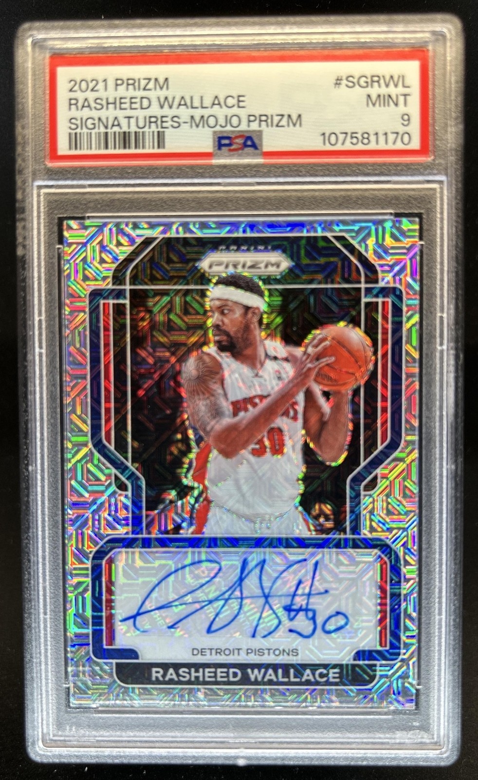 2021-22 Panini Prizm Rasheed Wallace Signatures Prizm Mojo Auto #/25 PSA 9