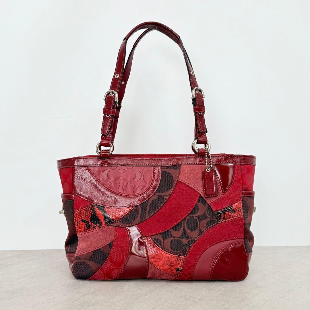 Coach Red Patchwork Gallery Tote Bag Signature Su… - image 17