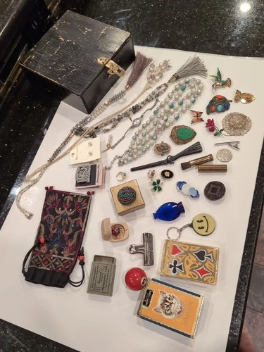Random Vintage and Jewelry Lot Misc Costume Jewelry Cards Perfume Bottle Brooch