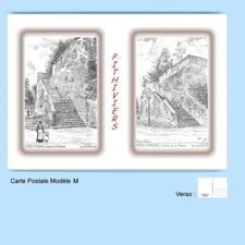 CP M 45025-351 POSTCARD 2 DRAWINGS 45 PITHIVIERS