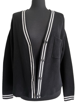 Alo Tennis Club Sweater Knit Cardigan Black Ivory Women's Size
