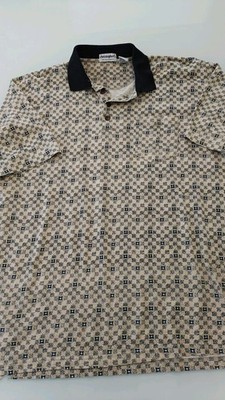Christopher's of Palm Beach Men's Geometric Polo Shirt Beige Black Cotton L