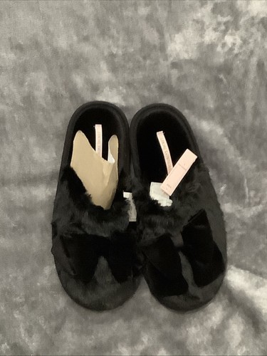 Victoria's Secret Faux Fur Closed Toe Slipper Big Black Bow Size L NWT - Picture 5 of 8