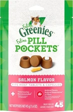 Greenies Feline Pill Pockets for Cats Natural 45 Count (Pack of 1), Salmon 