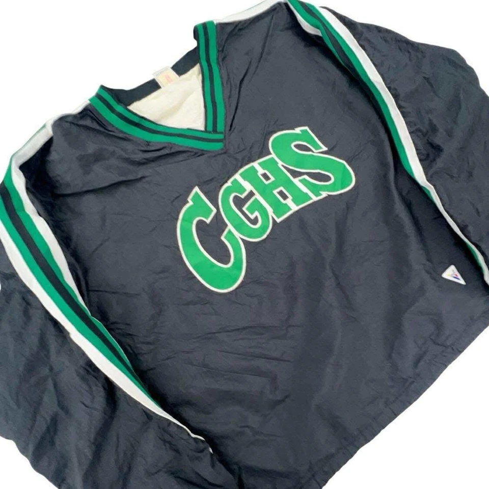 Vintage Varsity CGHS Pullover Windbreaker Jacket Green White Black Medium - Image 3 of 4
