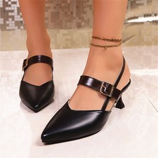 Women's Pointed Toe Slingback Pumps Low Kitten Heel Elegant Dressy Shoes Slip On