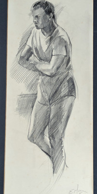 Original Graphitzeichnung männlicher Aktstudie signiert von Edward Morgan 1933-2009