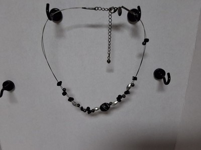 Lovely Lia Sofia Glass Black beaded Silver Tone choker