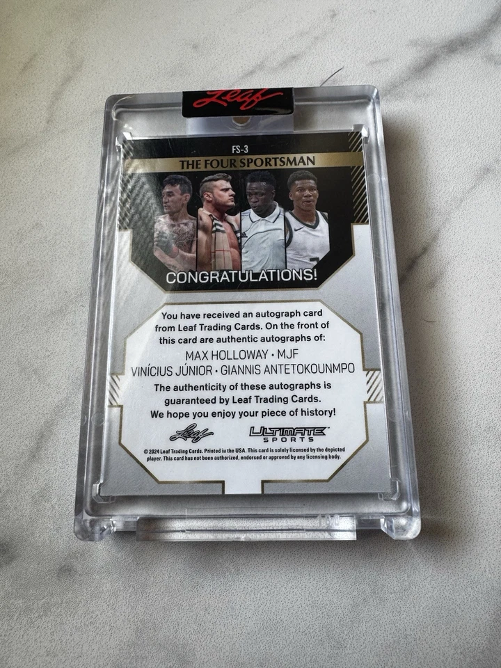 2024 MJF, Holloway, Vini Jr, Giannis - HOJA DE LOS CUATRO DEPORTISTAS #/6 RARO Foto 3 de 3