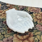 Vintage Westmoreland White Milk Glass Open Hands Dish with Grapes and Leaves USA