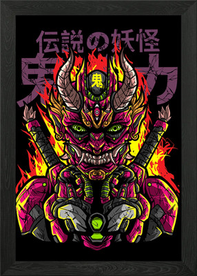 Cyber Oni Warrior Framed Wall Art Poster Canvas Print Picture