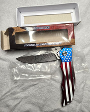 Rough Ryder 2nd Amendment Pocket Knife w/ Box RR2200 Flag Design Back Clip
