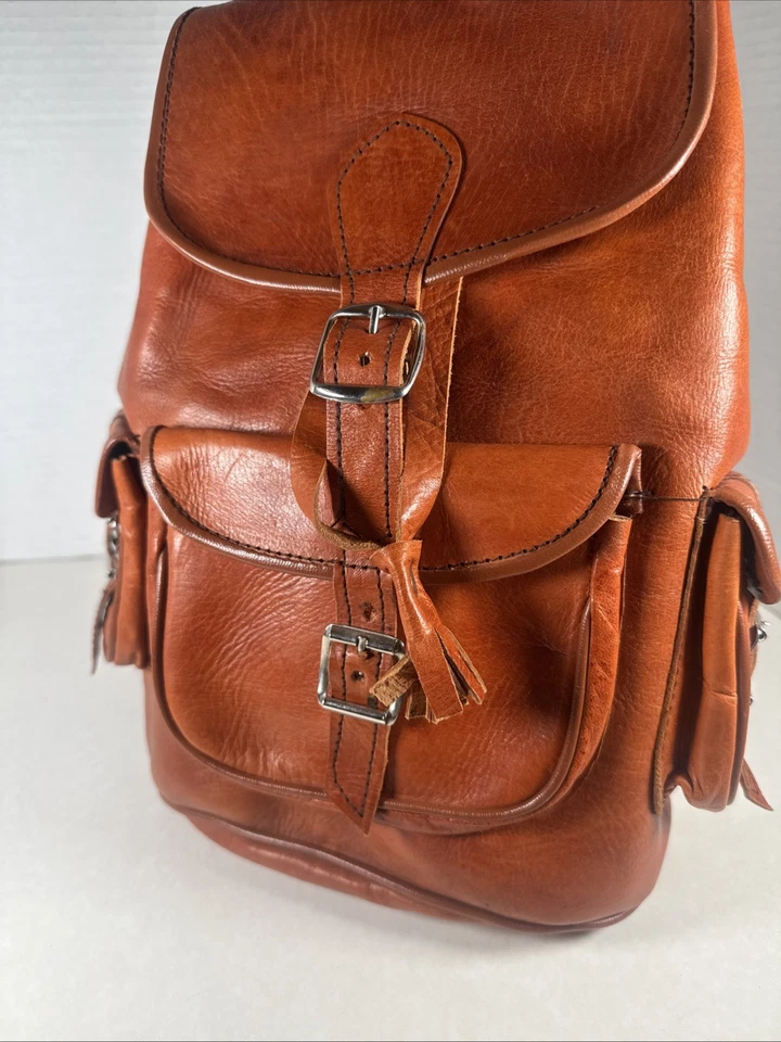 Cartera mochila vintage hecha a mano de cuero natural 12x8 Foto 4 de 4