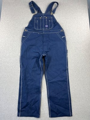 Big Smith Bib Overalls Mens 40x30 Blue Denim Triple Sticth Zipper Fly Carpenter