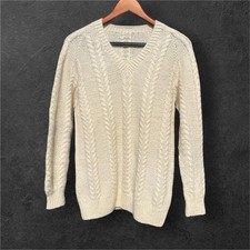 Vintage 90s   Mohair Wool Cream Cable Knit Stylish Fitted Snug Sweater S-M