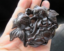 Vintage Ebony Netsuke Pendants Jewelry Making Statues Figure Carp Fish 201