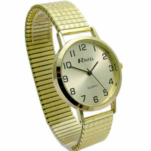 Ravel R0201.11.2 Ladies Easy Read Watch, Gold Tone Expander Bracelet & Gold Dial