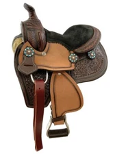 Double T Miniature Round Skirt Barrel Horse Saddle Rhinestone Flower Concho 8"