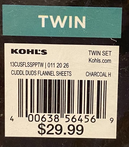 Cuddl Duds ~ Set di lenzuola di flanella pesante 4 pezzi, doppie, grigio antracite, NUOVO! - Foto 3 di 3