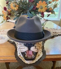 JAB by SCALA * MENS GREY WOOL FEDORA HAT * L * NEW PORK PIE CRUSHABLE 4 SEASONS