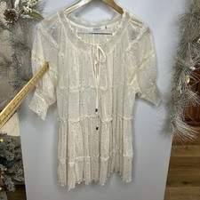 AVANTLOOK  Mini Tunic Dress Cream Lace Babydoll Size Medium