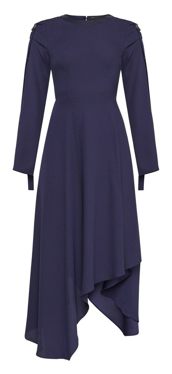 BCBG Max Azria Asymmetric Pleather-Trimmed Dark Pacific Blue Dress