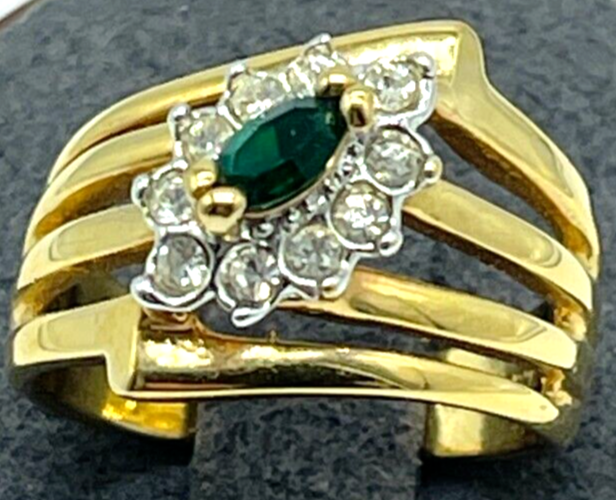 Gold Tone 4-Row Ring with Dark & Clear Green Crystals-image