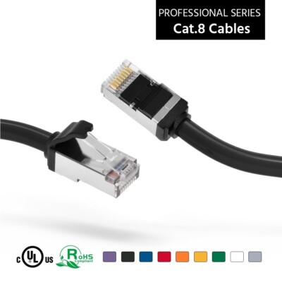 SSTP CAT8 RJ45 Ethernet Network Patch Cable 40G 2GHz Copper 28AWG .5 1'FT - 10FT