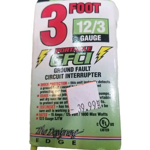 GFCI Extension Cord , Ground Fault 3 Foot Interrupter 15 amp. Portable gfci ... - Picture 2 of 6