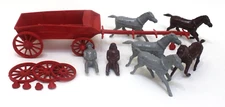 Vintage Rel 60mm Playset Covered wagon parts + horses and drivers lot