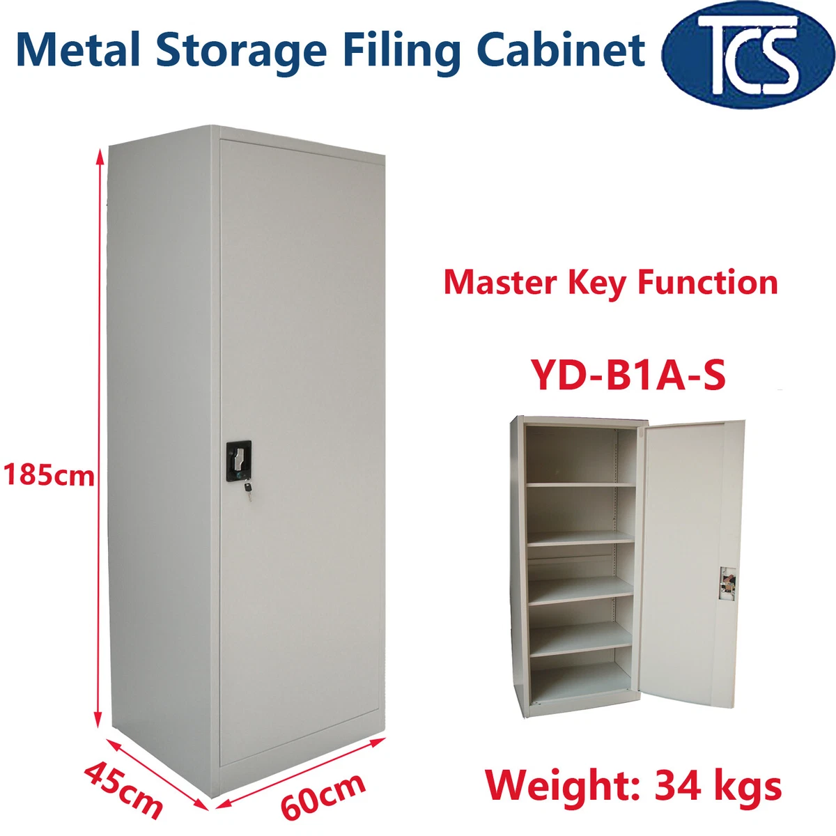 TCS New Assembled Single Door Stationary Metal Storage Cabinet Filing Cupboard