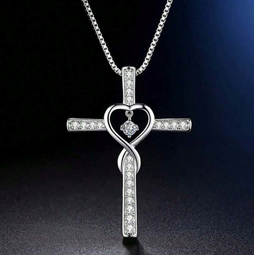 Womens Necklace Cross Pendant Silver Plated Stainless Steel Jewelry Gift New