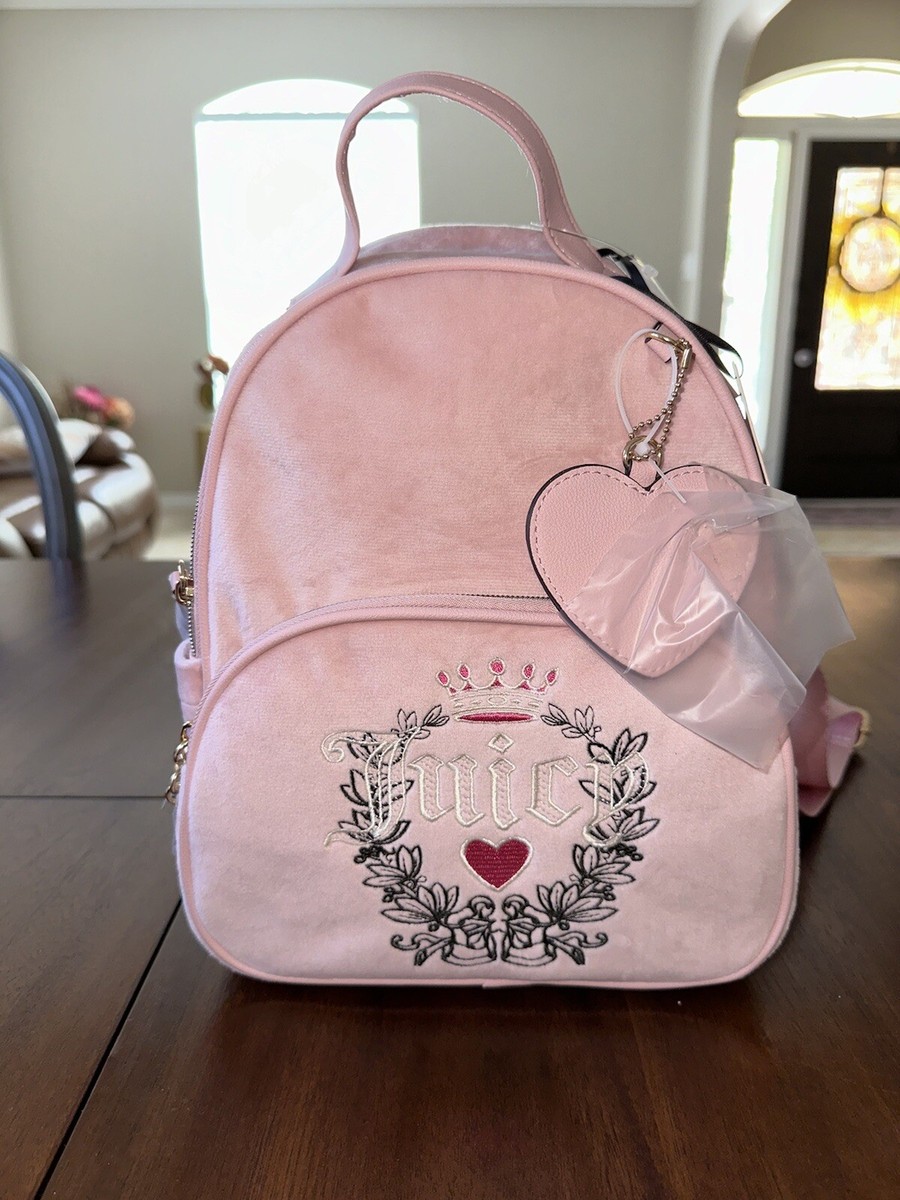 WOW! Juicy Couture Pink Diamond Velour Heritage Backpack Y2K style