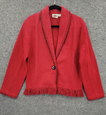 Rods Blazer Womens Medium Single Breasted Fringe Hem Top Stitch Red NWOT
