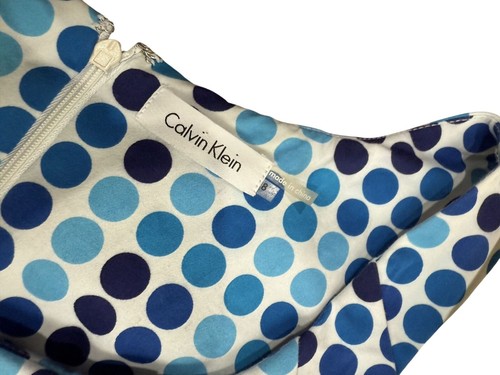 Calvin Klein Size 8 Women's Polka Dot Sleeveless Blue & White Dress 97% Cotton - Picture 7 of 8