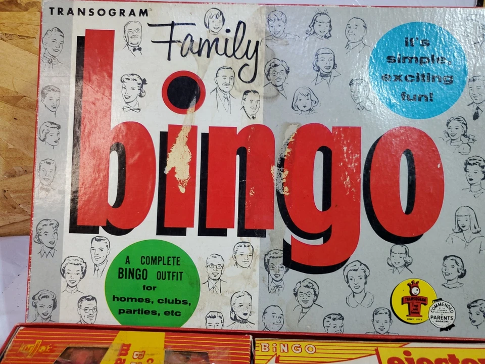 Vintage Transogram Family Bingo Board Game 1957 GUC Original Box Cards Chips - Image 2 of 4