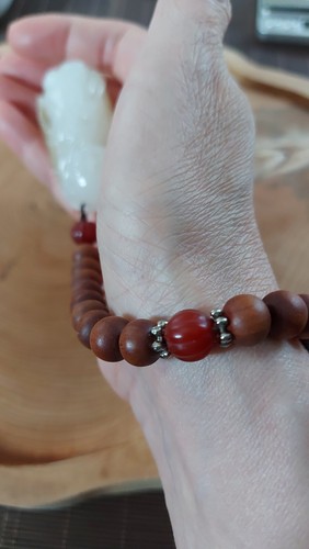 Vintage White Jade With New Hademade Sandlewood Beads Prayer - Picture 8 of 19