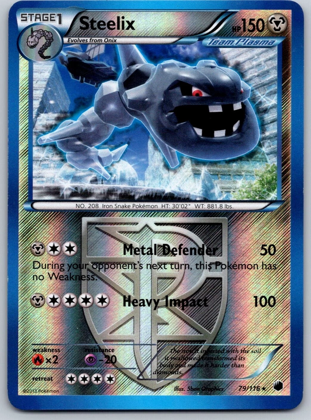Steelix - 79/116 - Rare Reverse Holo LP English Pokemon Plasma Freeze