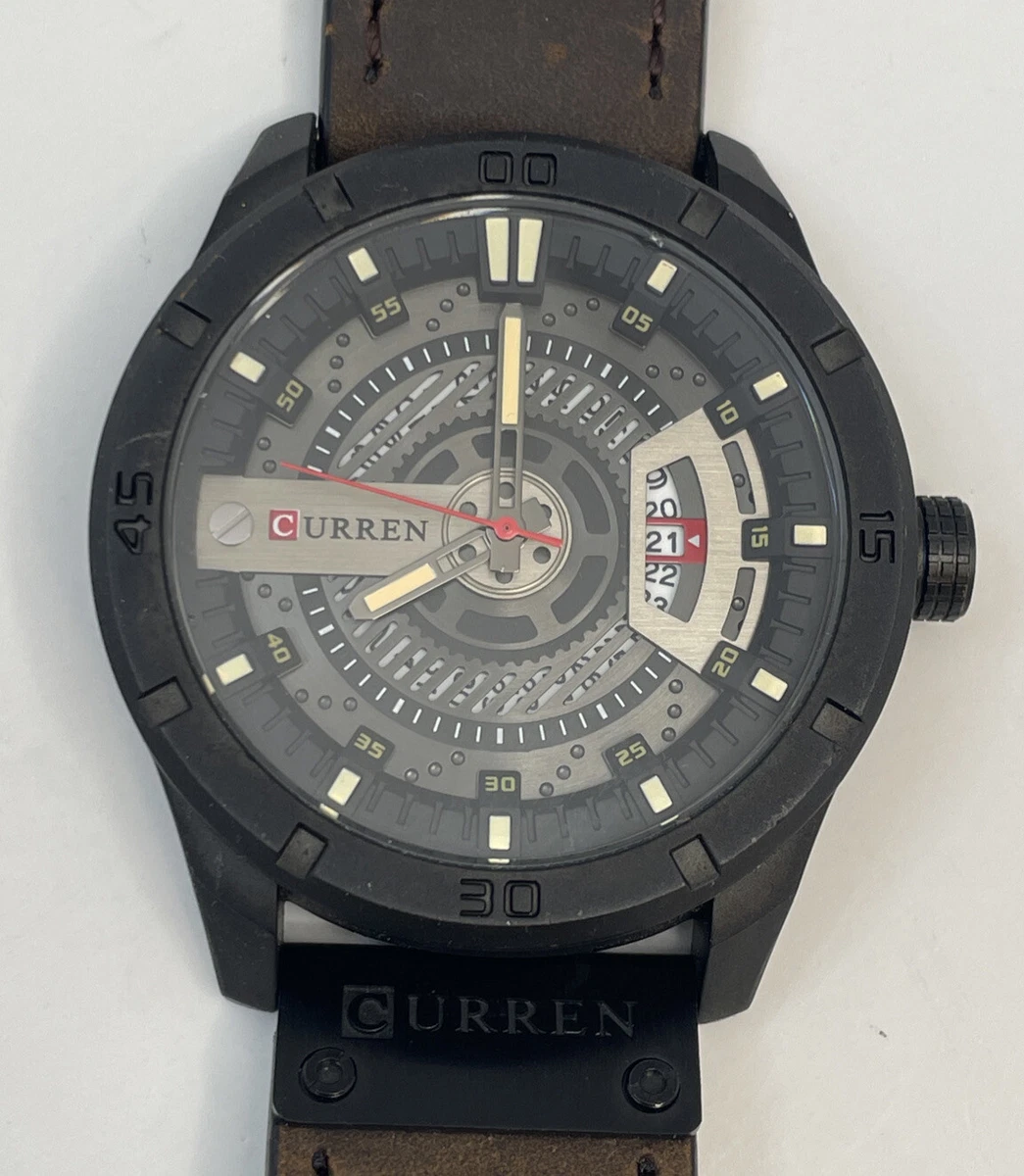 Mens Fashion Watch W Date Dial Curren M8301 Brown Leather Band Water Resistant