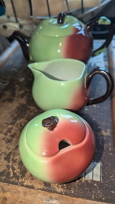 Carlton Ware Apfel Tee Set Teekanne Kanne Zuckerdose Kitsch Vintage grün rot