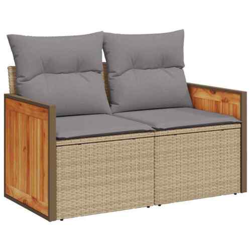 7-tlg. Garten-Sofagarnitur mit Kissen Beige Poly Rattan - Bild 5 von 11