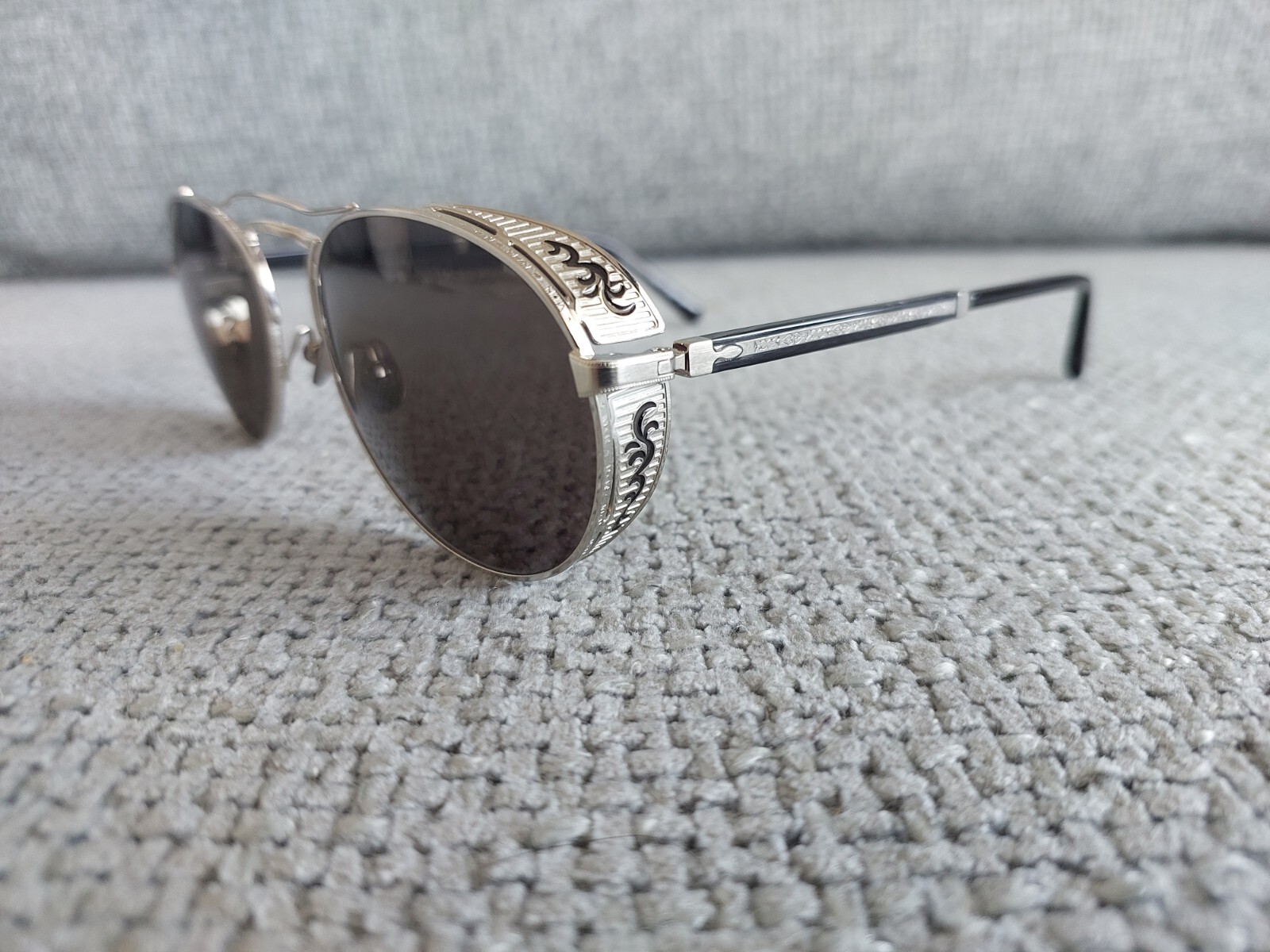 MATSUDA M3098 Aviator Sunglasses Brushed Silver Green Lenses 58-21-image