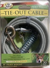 Pet Select 30 Foot Feet Heavy Vinyl Steel Tie Out Cable  Spring Silver to 100lb