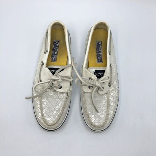 Sperry Top Sider 9447160 Women Ivory Sequin Boat Shoe Size 5M Pre Owned - Picture 2 of 12