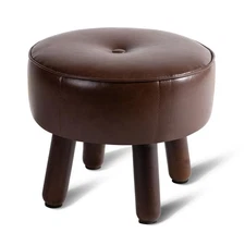 Small Foot Stool Ottoman, Round Pouf Foot Rest, Footstool Ottomans with Rubbe...
